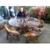 Glass Topped Root Table and Four Chair Dining / Garden Table Set - Made from Reclaimed Teak