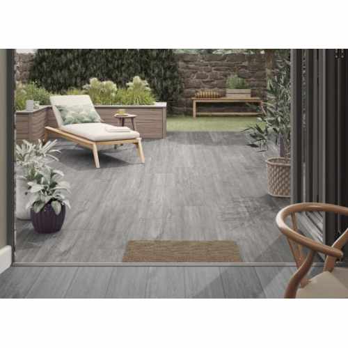Porcelain Paving: Grey Timber Effect Porcelain Planks: 1200x300x20mm - Patio Pack of 14.4m2