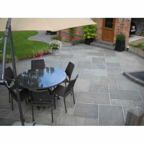 Indian Sandstone: 4 Mixed Size Natural Sandstone Paving in Silver Mist: Patio Pack (19m2)