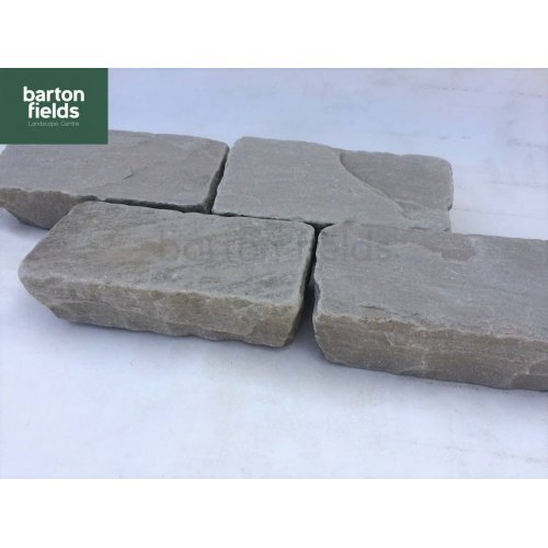 Natural Sandstone Tumbled Cobble Setts, Silver Grey - 20cm x 10cm